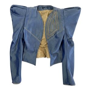 DELPHINE MURAT - VINTAGE 2001 - METALIZED DENIM JACKET - RIBBONS EMBRODERED - XS